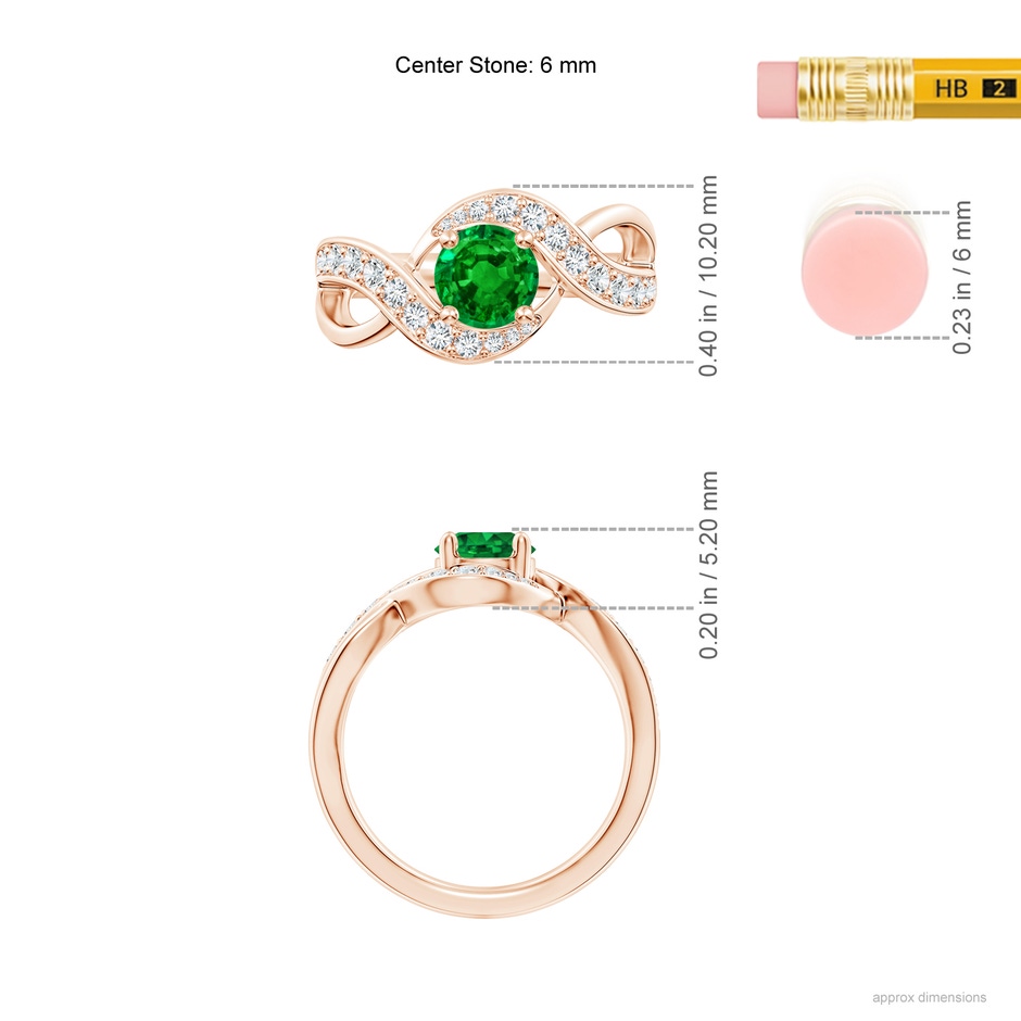 6mm AAAA Solitaire Round Emerald Infinity Promise Ring in Rose Gold ruler