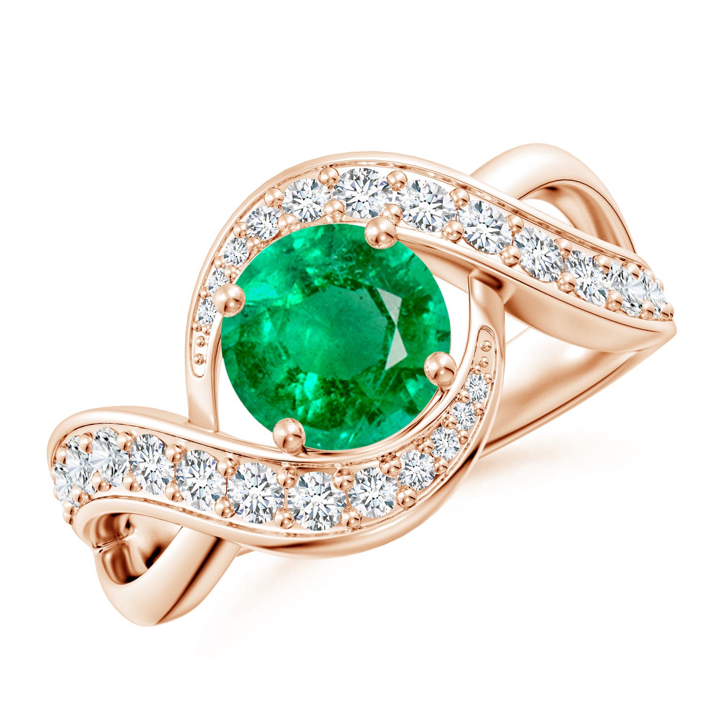 7mm AAA Solitaire Round Emerald Infinity Promise Ring in Rose Gold