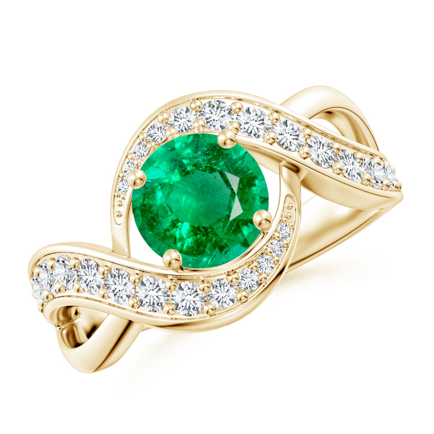 7mm AAA Solitaire Round Emerald Infinity Promise Ring in Yellow Gold