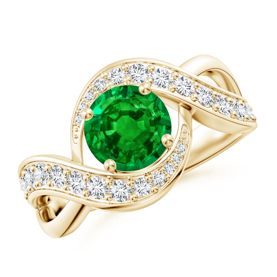 7mm AAAA Solitaire Round Emerald Infinity Promise Ring in Yellow Gold 