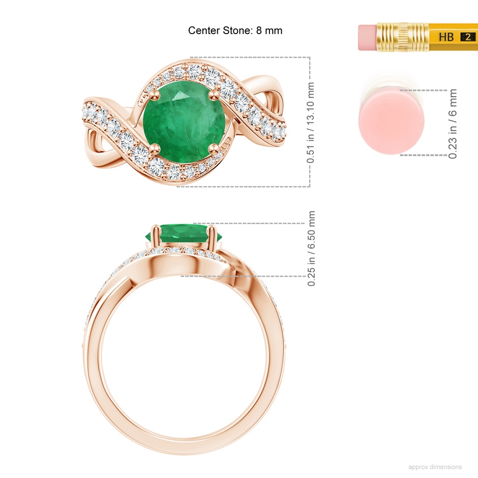 8mm A Solitaire Round Emerald Infinity Promise Ring in 18K Rose Gold ruler