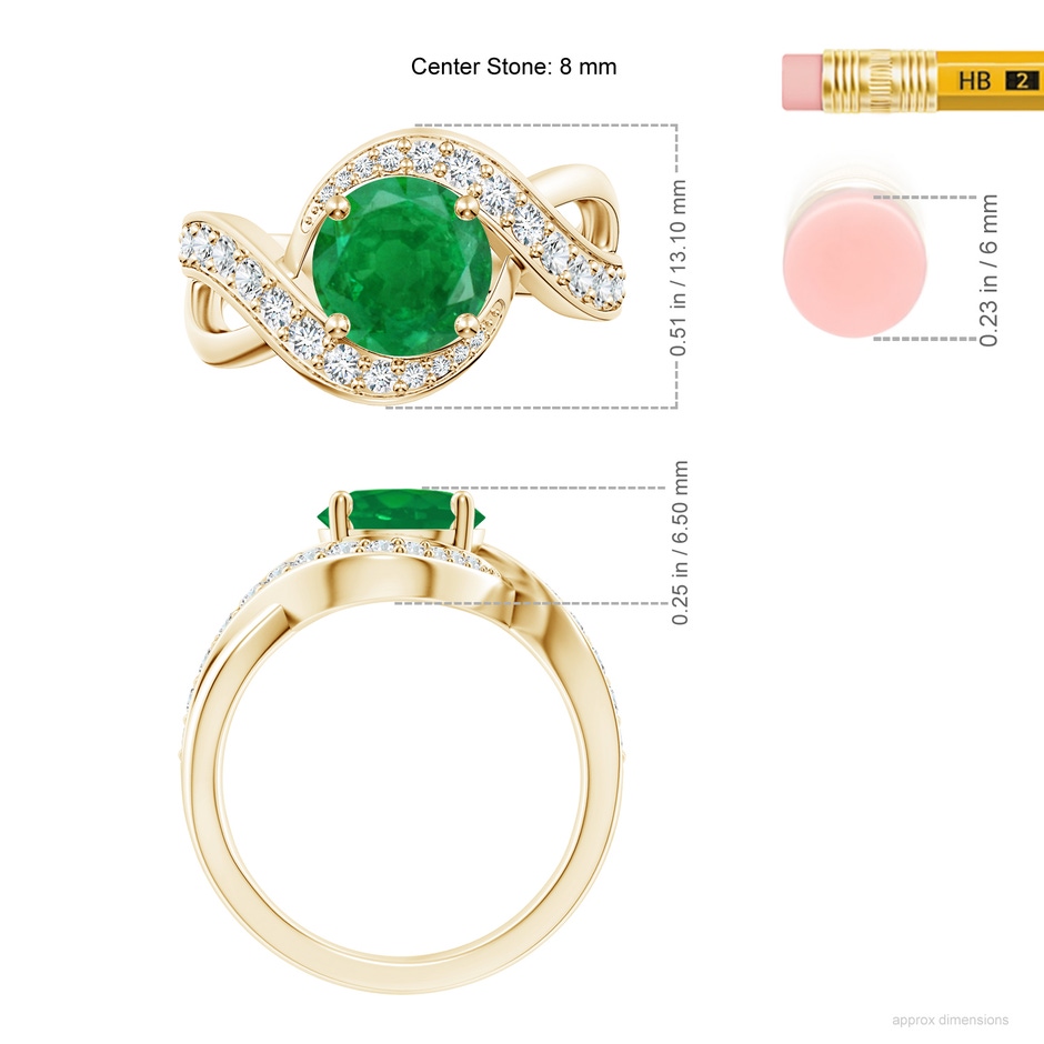 8mm AA Solitaire Round Emerald Infinity Promise Ring in 18K Yellow Gold ruler