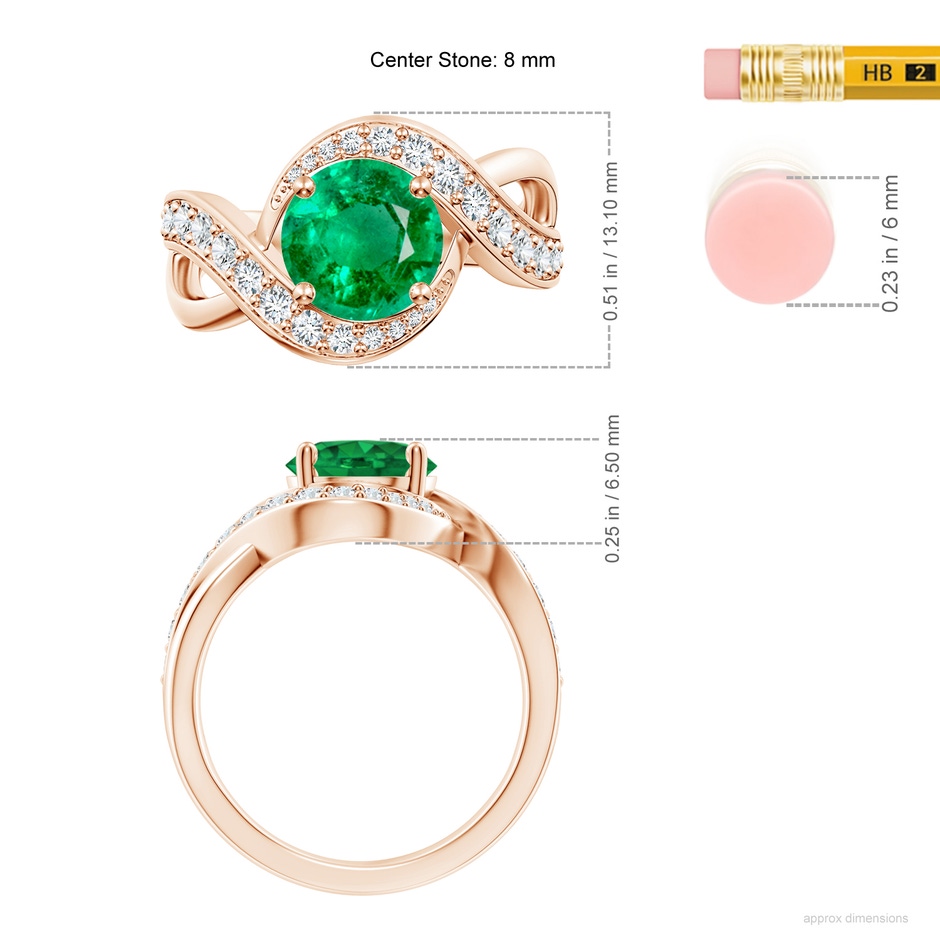 8mm AAA Solitaire Round Emerald Infinity Promise Ring in Rose Gold ruler