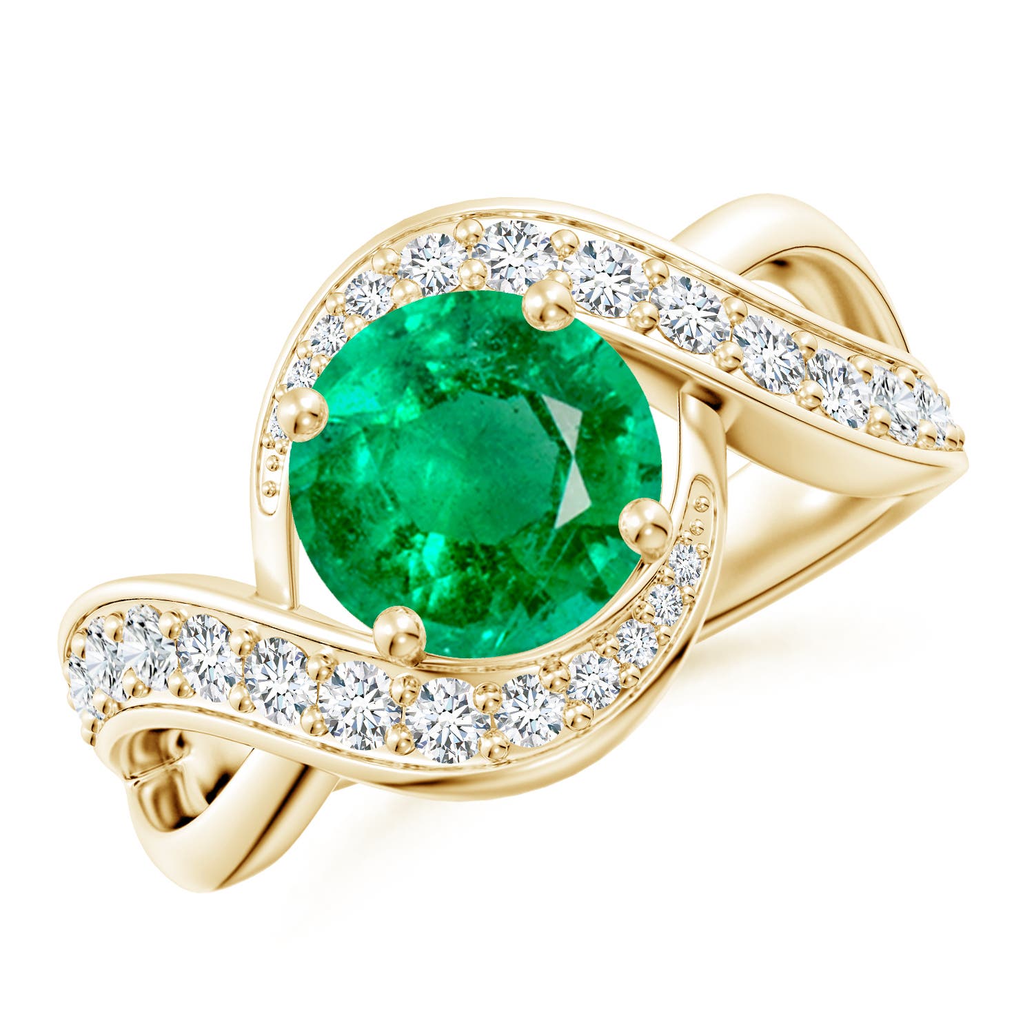 8mm AAA Solitaire Round Emerald Infinity Promise Ring in Yellow Gold