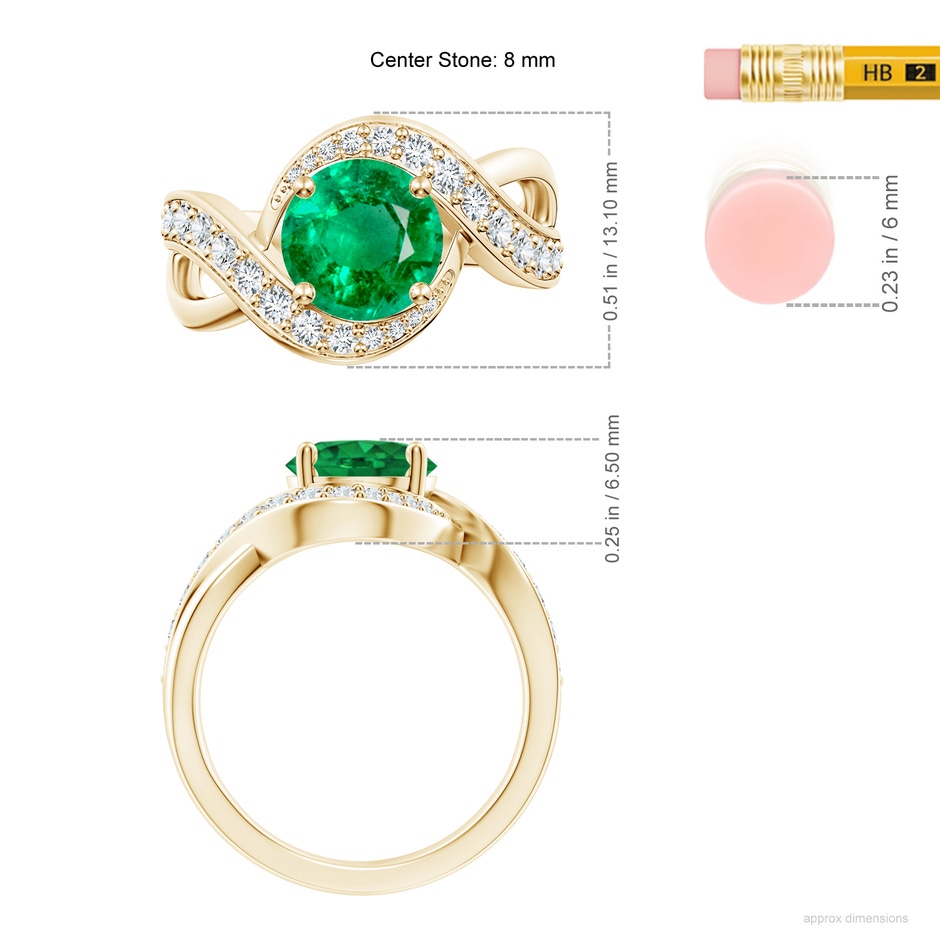 8mm AAA Solitaire Round Emerald Infinity Promise Ring in Yellow Gold ruler