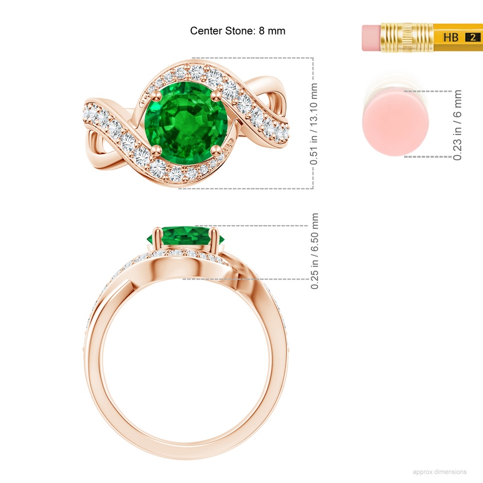 8mm AAAA Solitaire Round Emerald Infinity Promise Ring in Rose Gold ruler