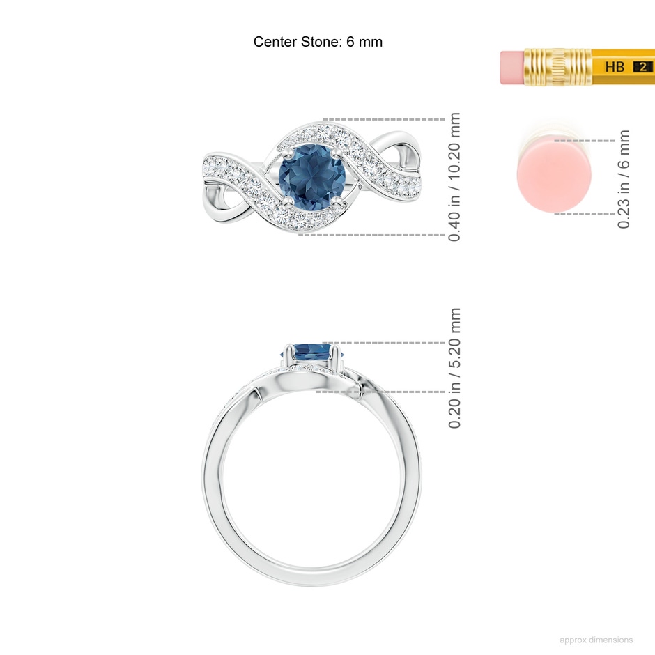 6mm A Solitaire Round London Blue Topaz Infinity Promise Ring in White Gold ruler