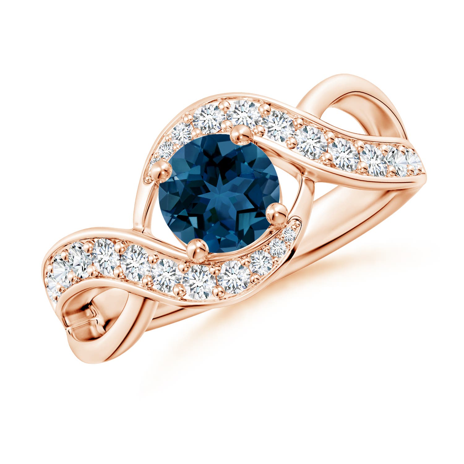 6mm AAA Solitaire Round London Blue Topaz Infinity Promise Ring in Rose Gold