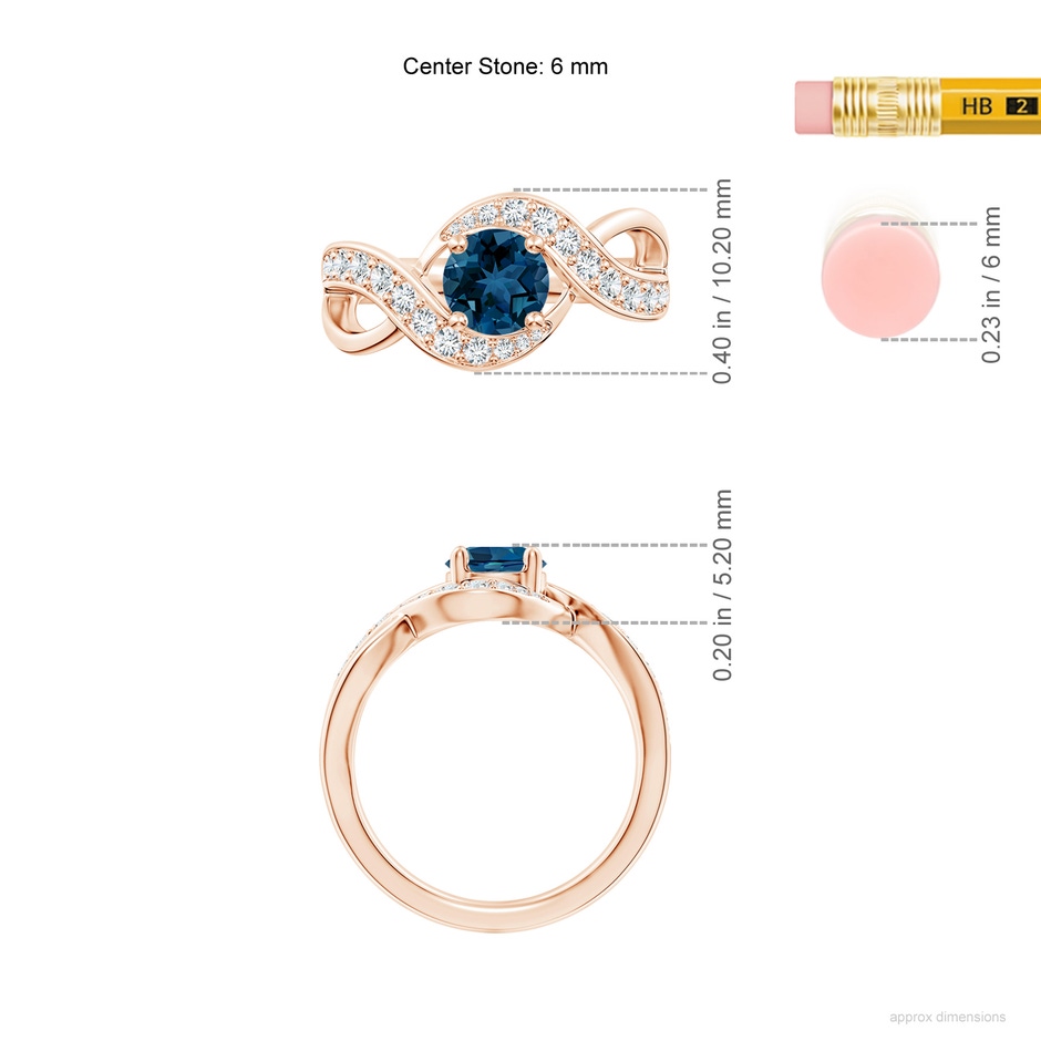 6mm AAA Solitaire Round London Blue Topaz Infinity Promise Ring in Rose Gold ruler