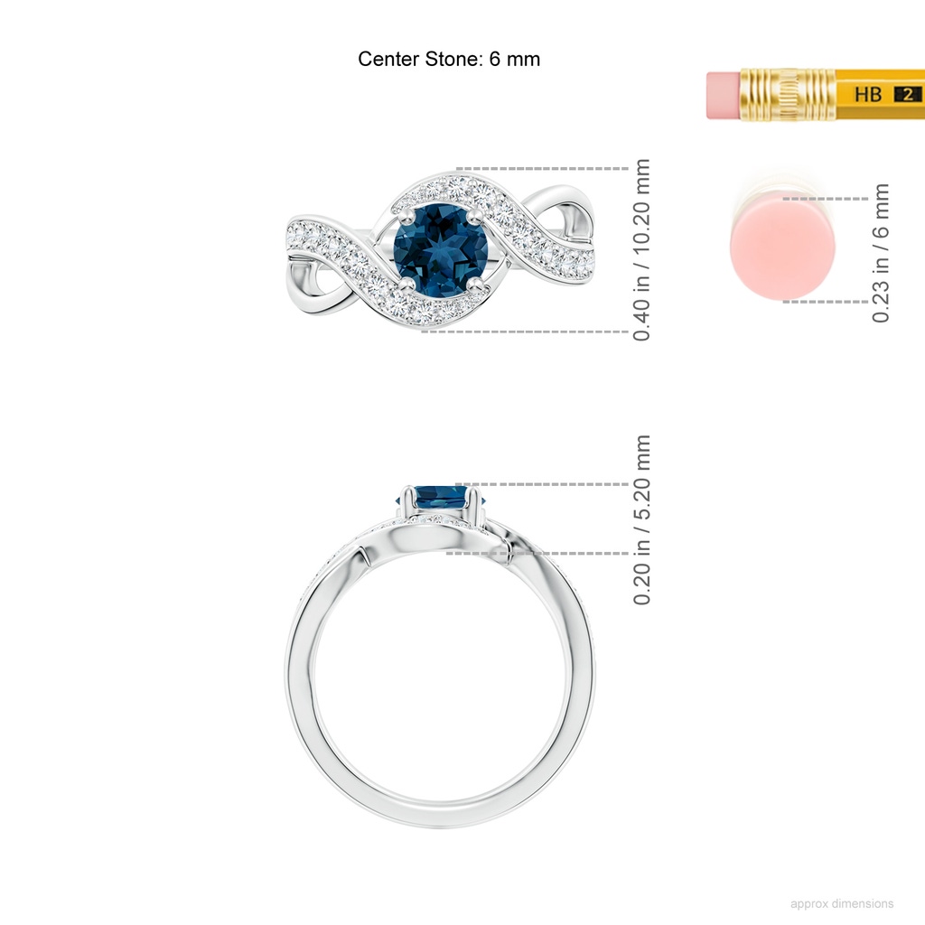 6mm AAA Solitaire Round London Blue Topaz Infinity Promise Ring in White Gold ruler