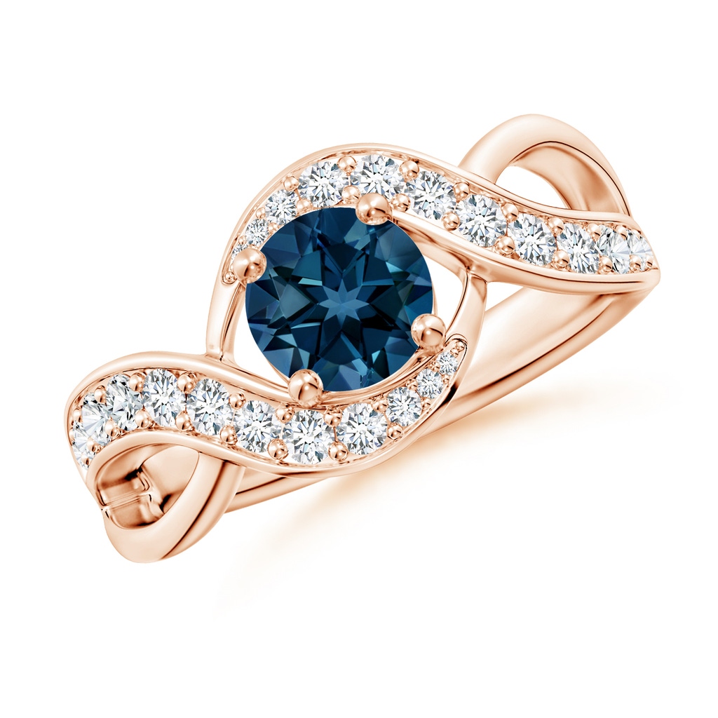 6mm AAAA Solitaire Round London Blue Topaz Infinity Promise Ring in Rose Gold