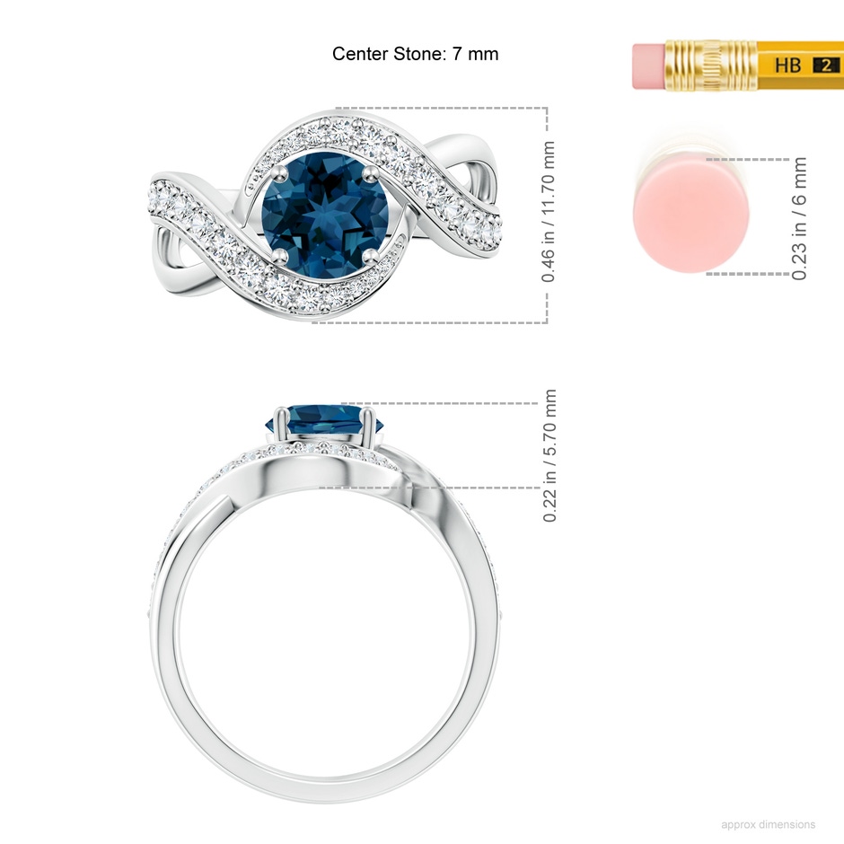 7mm AAA Solitaire Round London Blue Topaz Infinity Promise Ring in White Gold ruler