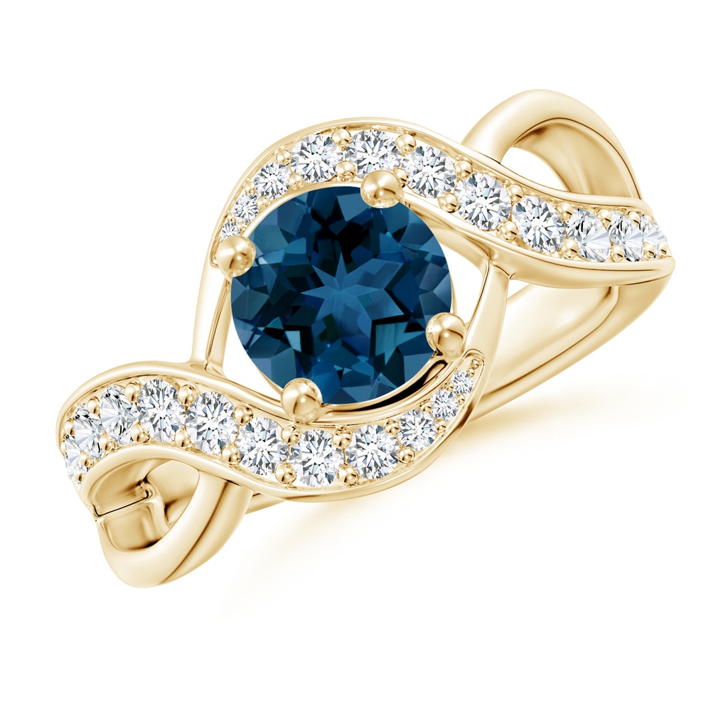 7mm AAA Solitaire Round London Blue Topaz Infinity Promise Ring in Yellow Gold
