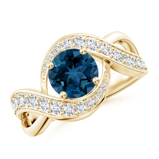 7mm AAA Solitaire Round London Blue Topaz Infinity Promise Ring in Yellow Gold