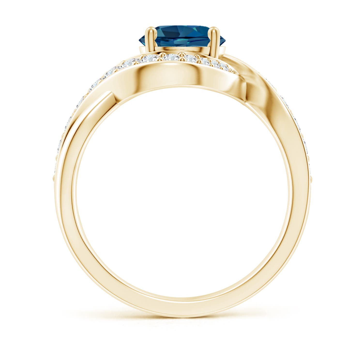 7mm AAA Solitaire Round London Blue Topaz Infinity Promise Ring in Yellow Gold - side 2