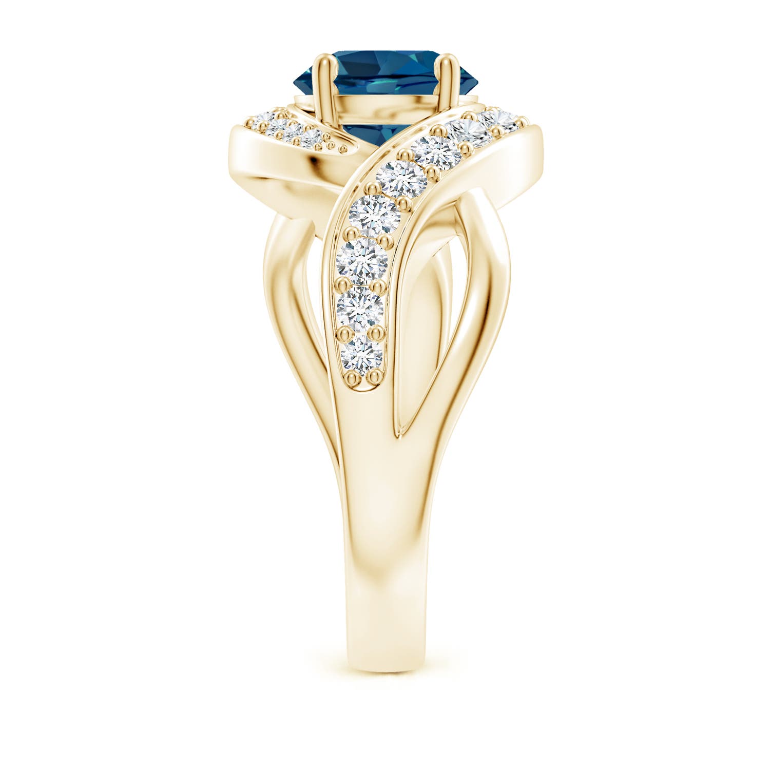 7mm AAA Solitaire Round London Blue Topaz Infinity Promise Ring in Yellow Gold - side 3