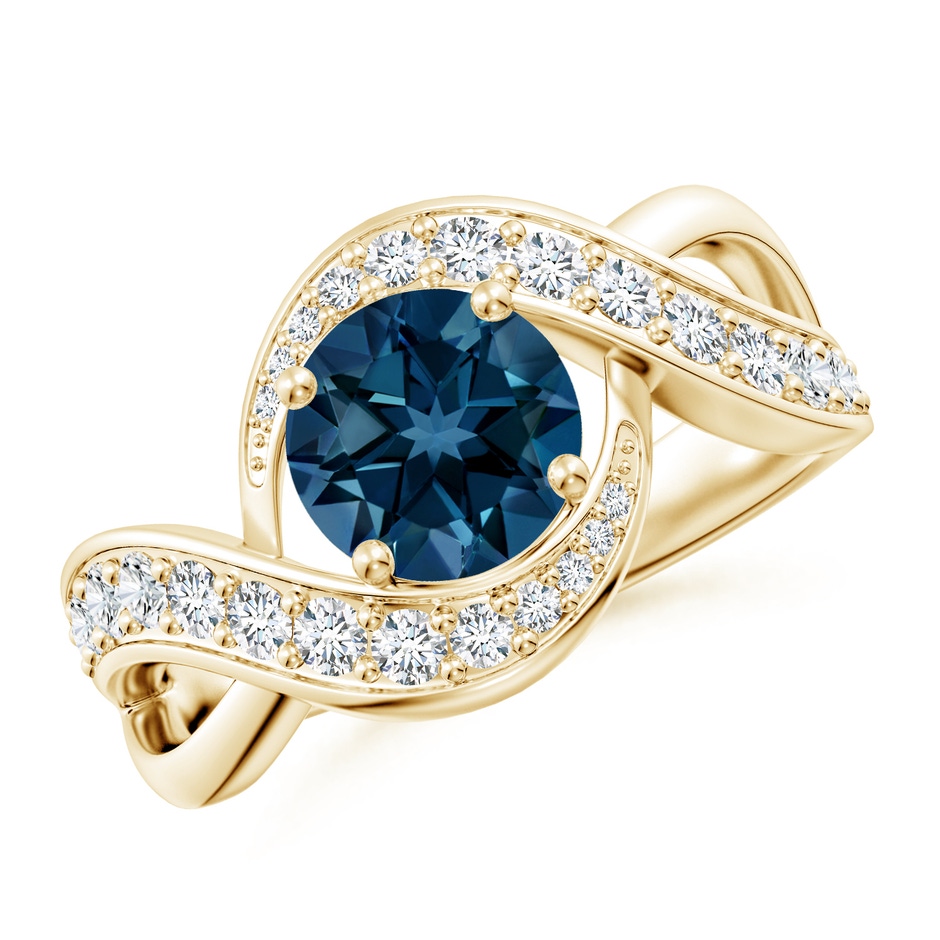 7mm AAAA Solitaire Round London Blue Topaz Infinity Promise Ring in Yellow Gold 