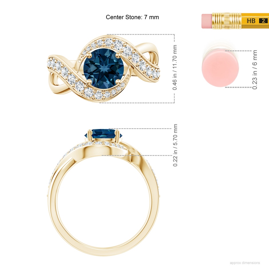 7mm AAAA Solitaire Round London Blue Topaz Infinity Promise Ring in Yellow Gold ruler