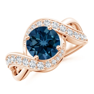 8mm AAAA Solitaire Round London Blue Topaz Infinity Promise Ring in 18K Rose Gold