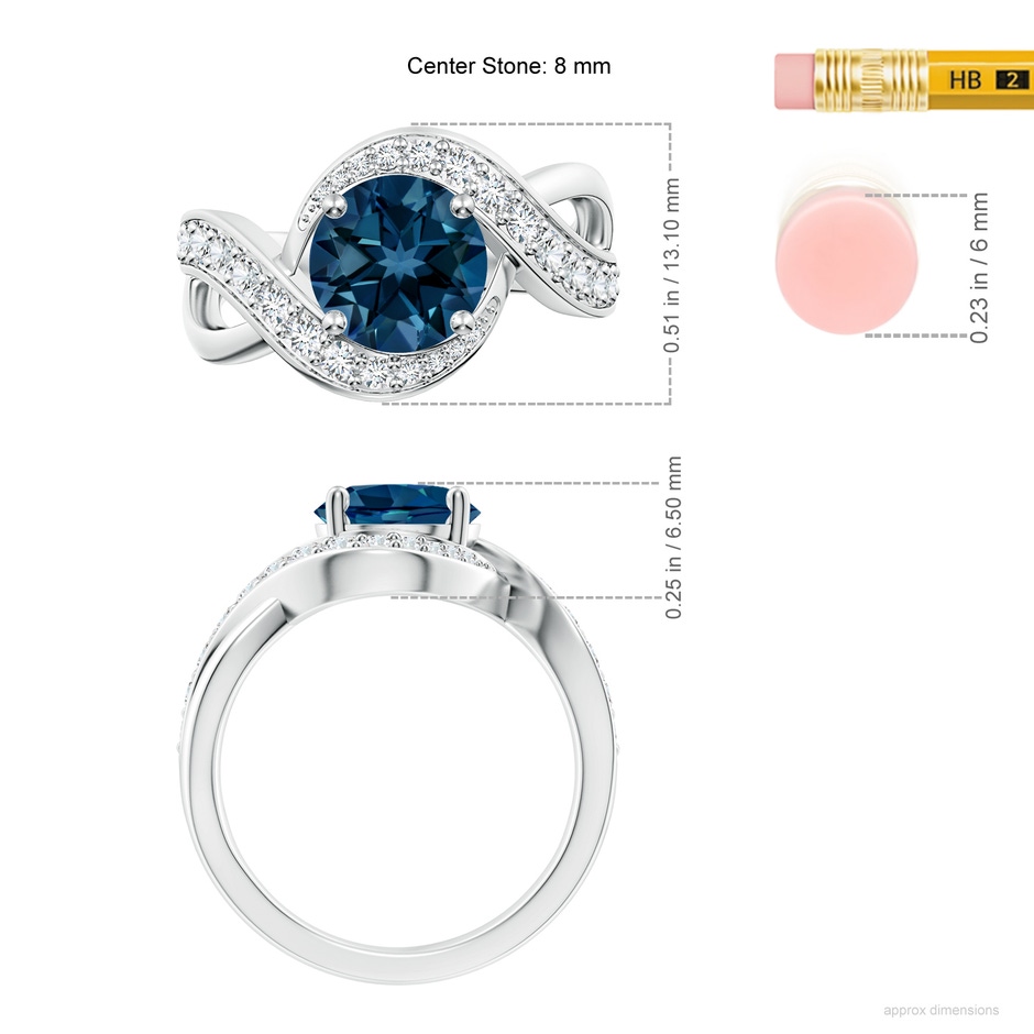 8mm AAAA Solitaire Round London Blue Topaz Infinity Promise Ring in 18K White Gold ruler
