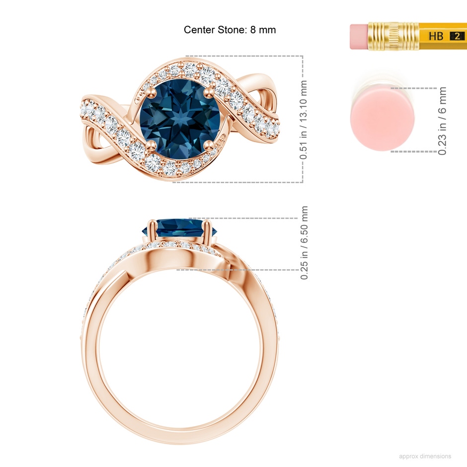 8mm AAAA Solitaire Round London Blue Topaz Infinity Promise Ring in Rose Gold ruler