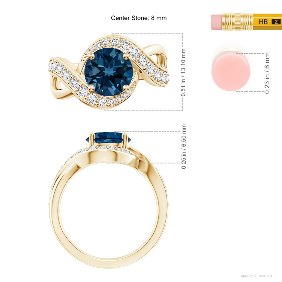 8mm AAAA Solitaire Round London Blue Topaz Infinity Promise Ring in Yellow Gold ruler
