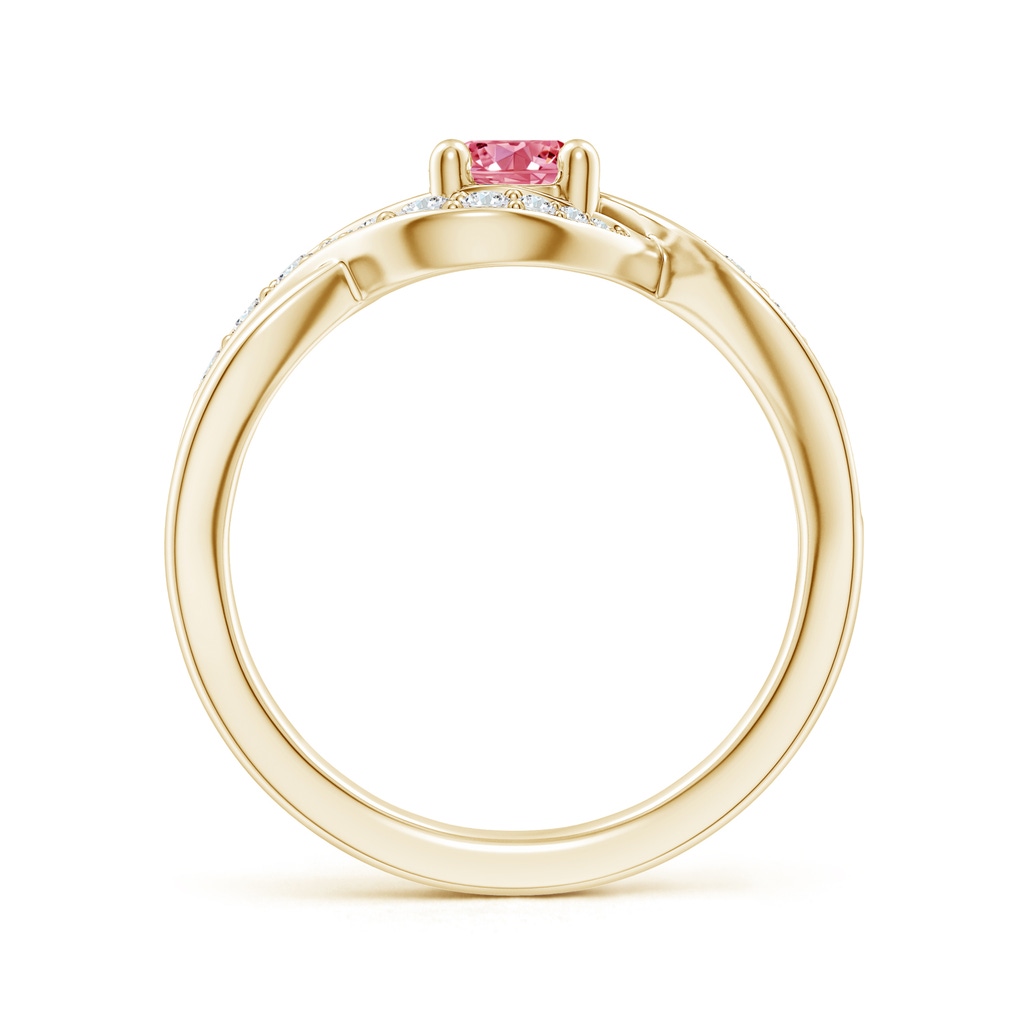 5.1mm AAAA Solitaire Round Fancy Intense Pink Diamond Infinity Promise Ring in Yellow Gold - side 199