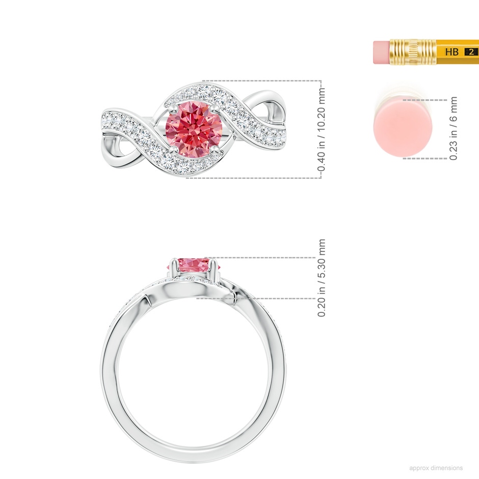 6mm AAAA Solitaire Round Fancy Intense Pink Diamond Infinity Promise Ring in S999 Silver ruler
