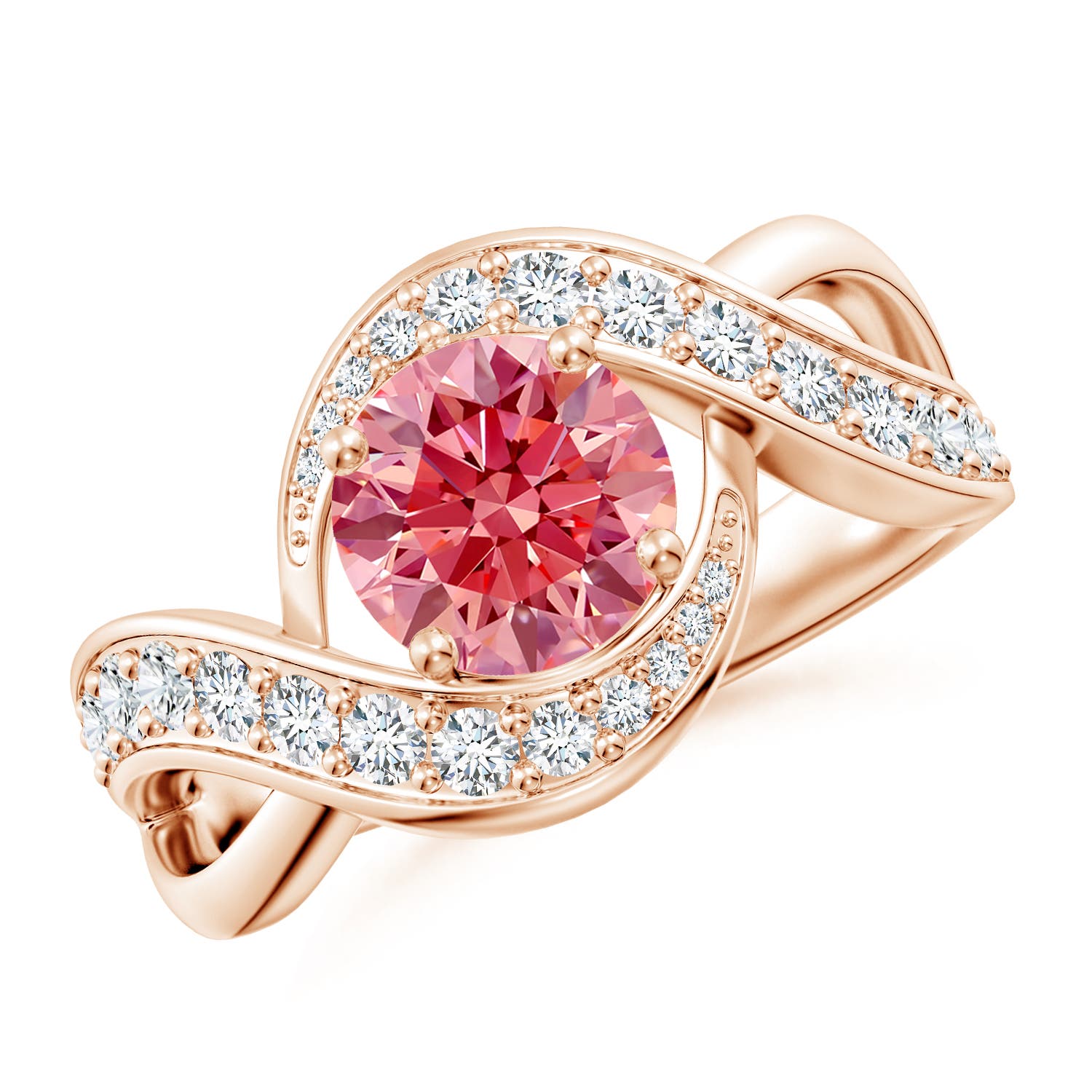 Angara 1.83 CTW Solitaire Round Fancy Intense Pink Diamond Infinity Engagement Ring in 18K Rose Gold