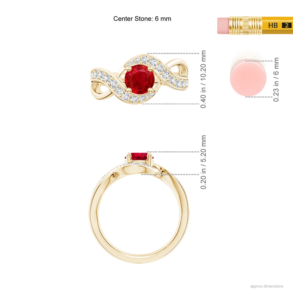 6mm AAA Solitaire Round Ruby Infinity Promise Ring in Yellow Gold ruler