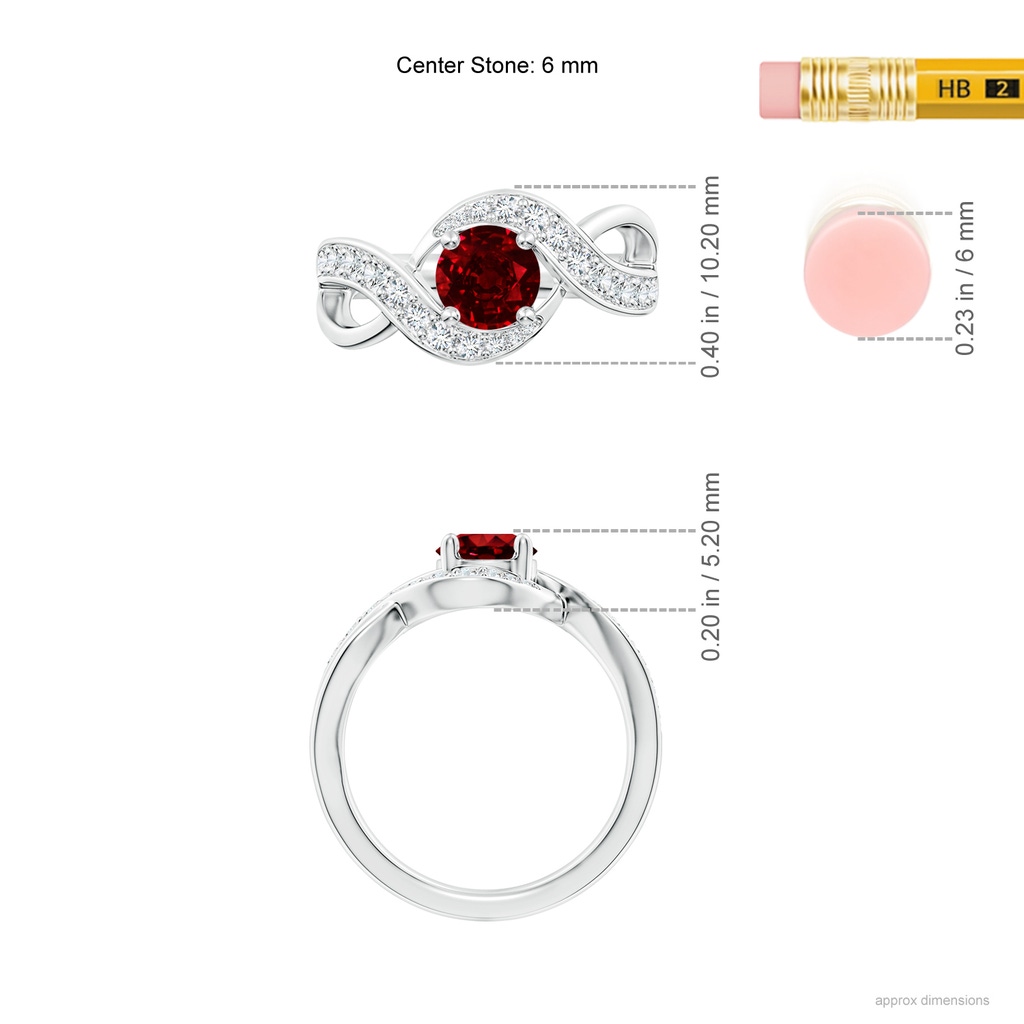 6mm AAAA Solitaire Round Ruby Infinity Promise Ring in S999 Silver ruler