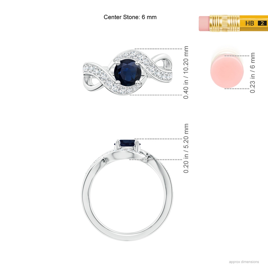6mm A Solitaire Round Blue Sapphire Infinity Promise Ring in White Gold ruler