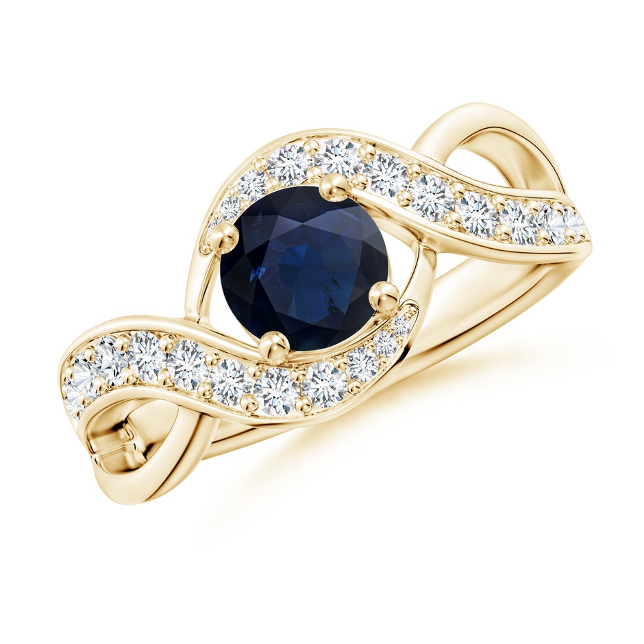 6mm A Solitaire Round Blue Sapphire Infinity Promise Ring in Yellow Gold 