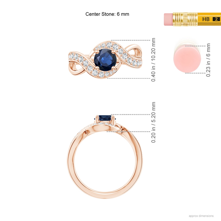 6mm AA Solitaire Round Blue Sapphire Infinity Promise Ring in Rose Gold ruler