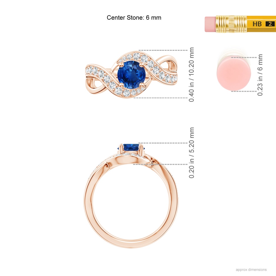 6mm AAA Solitaire Round Blue Sapphire Infinity Promise Ring in Rose Gold ruler
