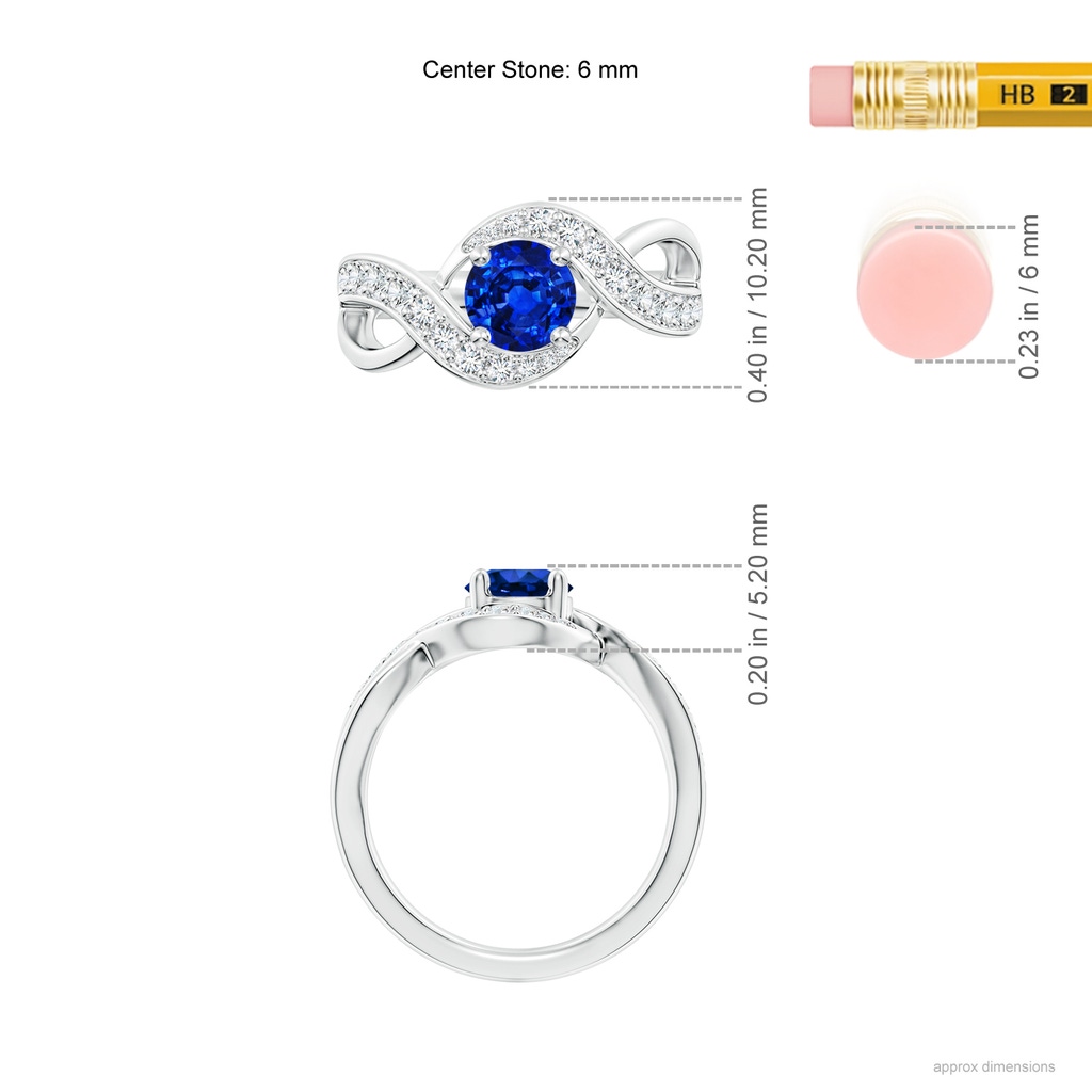 6mm AAAA Solitaire Round Blue Sapphire Infinity Promise Ring in White Gold ruler