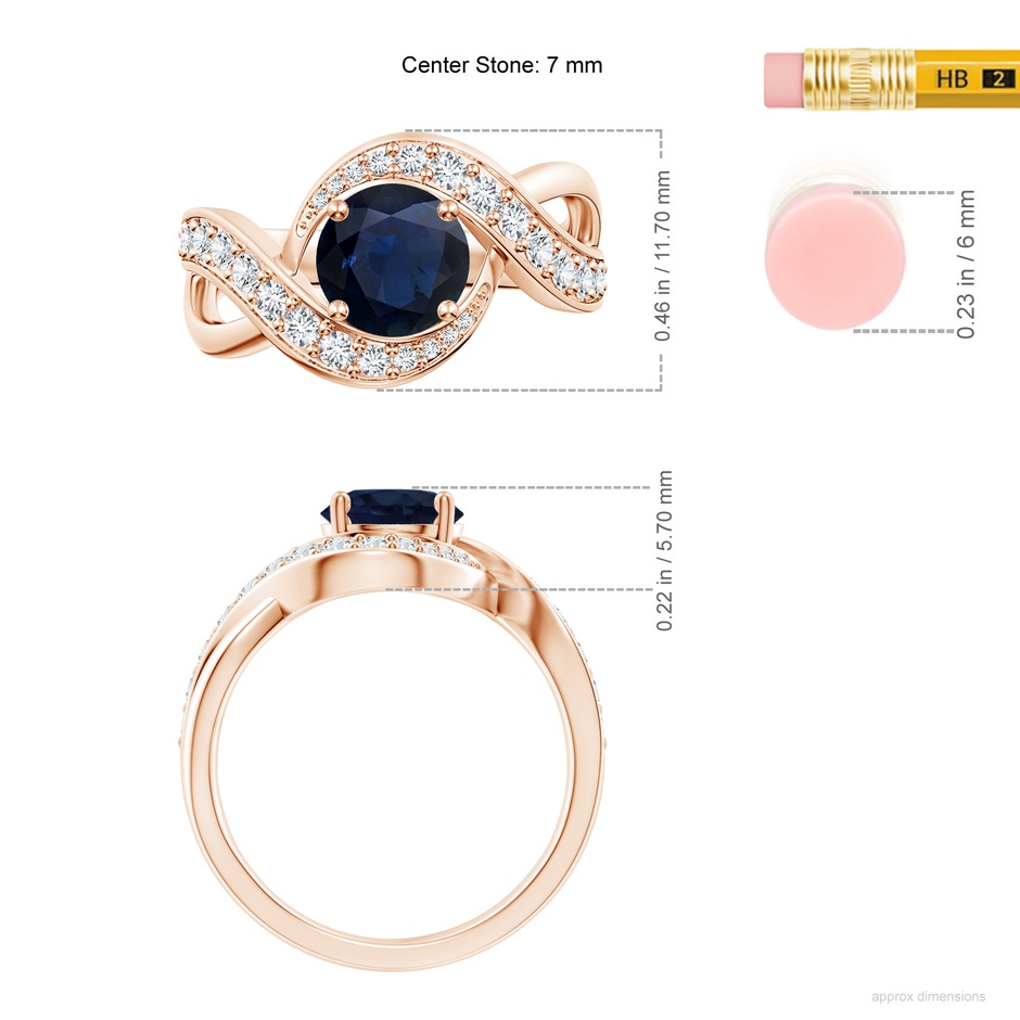 7mm A Solitaire Round Blue Sapphire Infinity Promise Ring in Rose Gold ruler