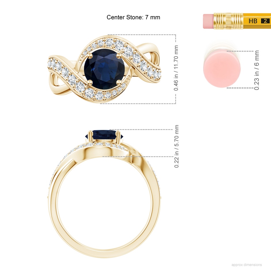 7mm A Solitaire Round Blue Sapphire Infinity Promise Ring in Yellow Gold ruler