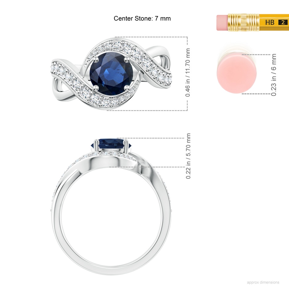 7mm AA Solitaire Round Blue Sapphire Infinity Promise Ring in P950 Platinum ruler