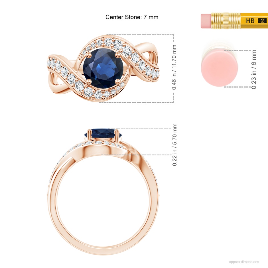 7mm AA Solitaire Round Blue Sapphire Infinity Promise Ring in Rose Gold ruler