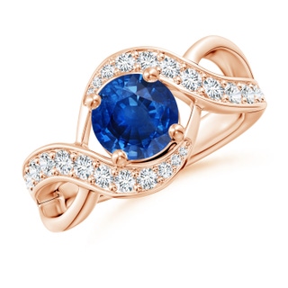 7mm AAA Solitaire Round Blue Sapphire Infinity Promise Ring in Rose Gold