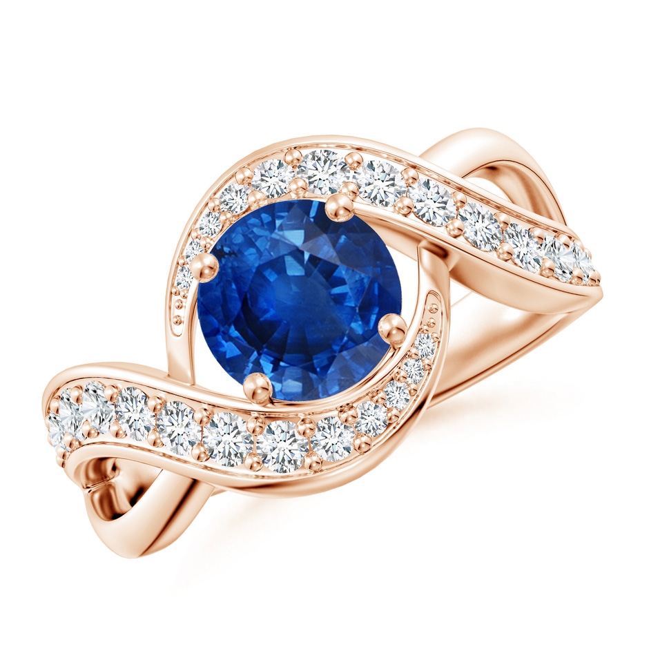 7mm AAA Solitaire Round Blue Sapphire Infinity Promise Ring in Rose Gold 