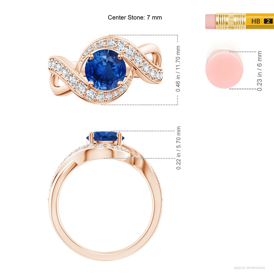 7mm AAA Solitaire Round Blue Sapphire Infinity Promise Ring in Rose Gold ruler