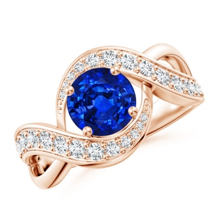 7mm AAAA Solitaire Round Blue Sapphire Infinity Promise Ring in 18K Rose Gold