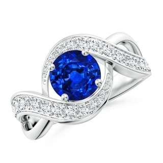 7mm AAAA Solitaire Round Blue Sapphire Infinity Promise Ring in P950 Platinum