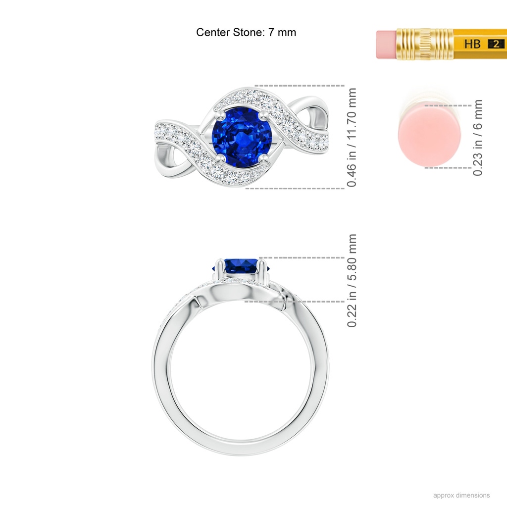 7mm AAAA Solitaire Round Blue Sapphire Infinity Promise Ring in P950 Platinum ruler