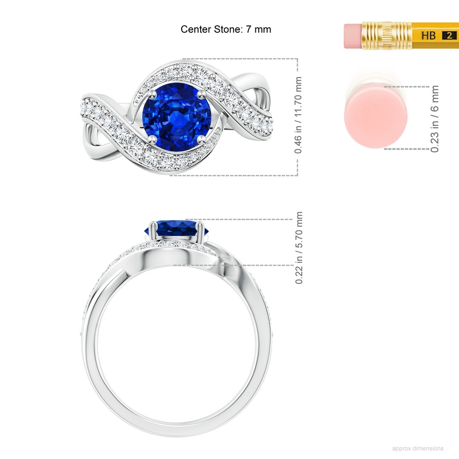 7mm AAAA Solitaire Round Blue Sapphire Infinity Promise Ring in P950 Platinum ruler