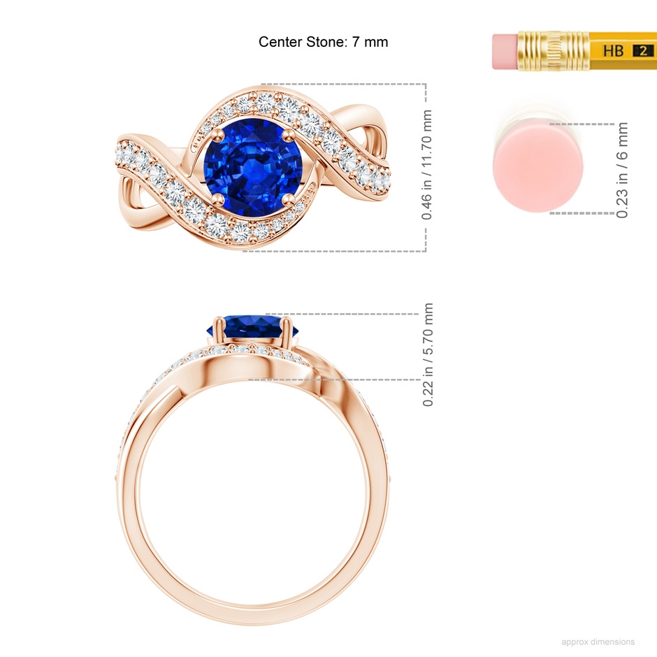 7mm AAAA Solitaire Round Blue Sapphire Infinity Promise Ring in Rose Gold ruler