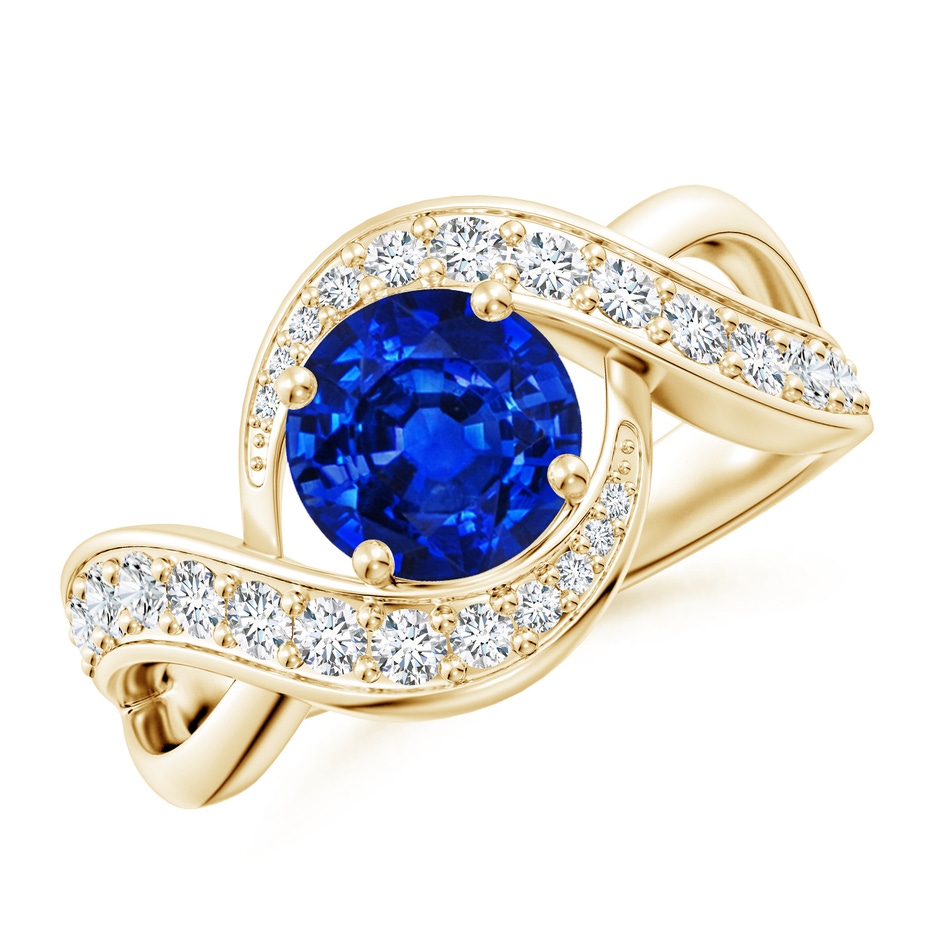 7mm AAAA Solitaire Round Blue Sapphire Infinity Promise Ring in Yellow Gold 