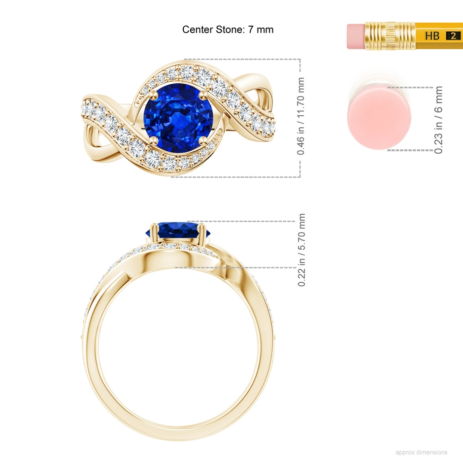 7mm AAAA Solitaire Round Blue Sapphire Infinity Promise Ring in Yellow Gold ruler